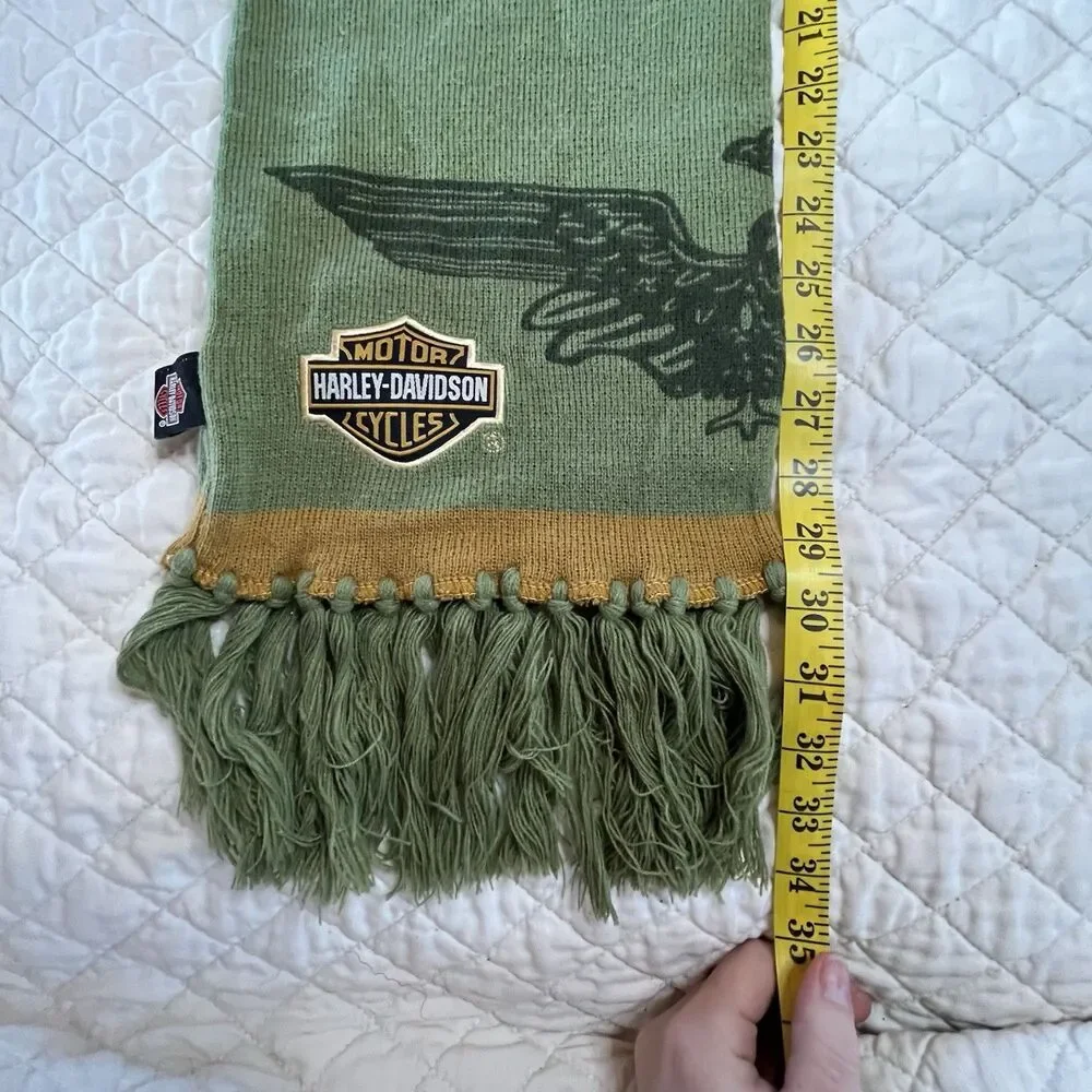 Harley-davidson Embroidered Scarf Hunter Green With Black Orange Logo 8 X 68